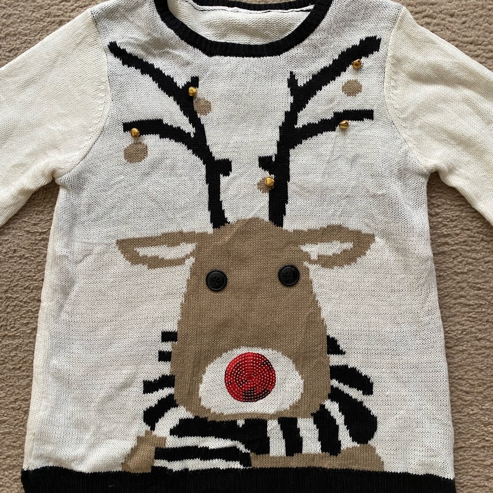 Lightweight Rudolph Red Nose Reindeer Ugly Christmas Sweater with bells - Size S